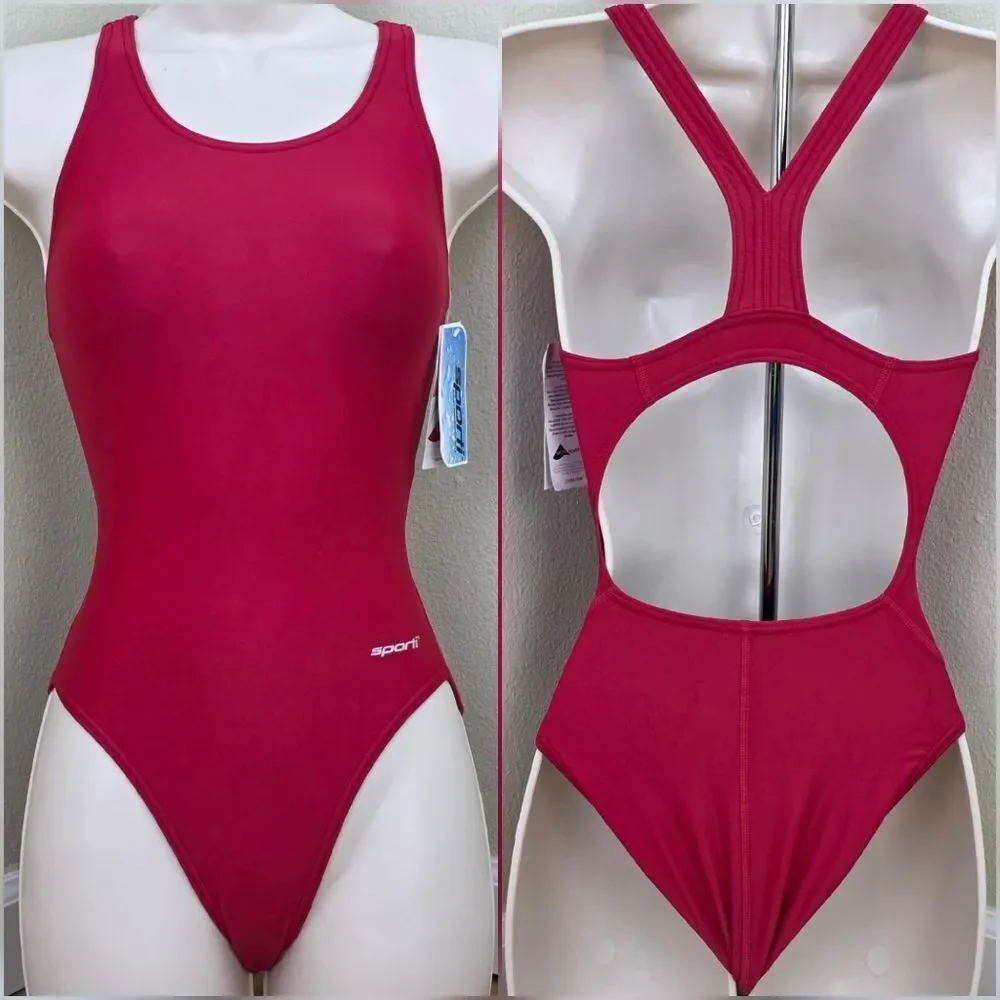 💬🩵⏭️NWT Red Racerback One Piece Athletic Bathing Suit Youth 14-16